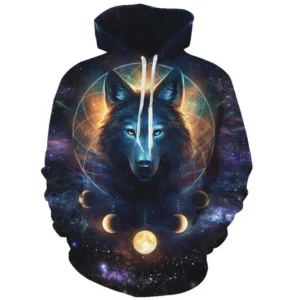 3D Printed Pullover Wolf Hoodie For Men Women