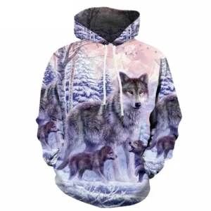 3D Printed Pullover Wolf Hoodie For Men Women