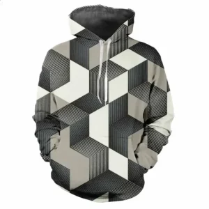 3D Printed Pullover Flat Geometric Pattern Hoodie For Men Women