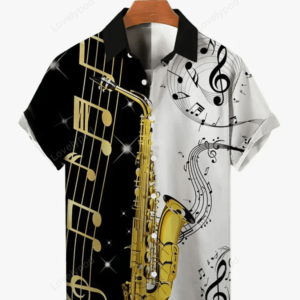 Casual Color Contrast Note Lapel Short Sleeve hawaiian Shirt for men and women