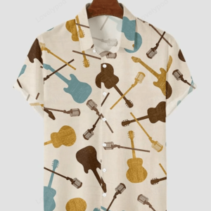 Men's Simple Music Guitar Print Casual Shirt