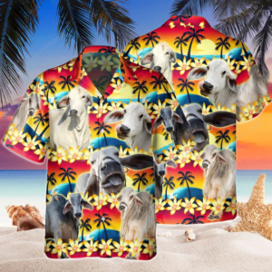 Vintage Brahman Hawaiian Shirt Tropical Sunset Hibiscus And Palm Tree Hawaii Shirt