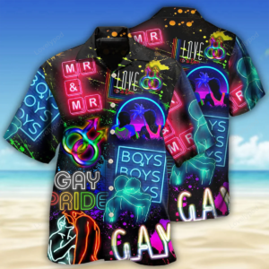 Beach Shirt Lgbt Gay Neon Art Gay Pride Hawaiian Shirt