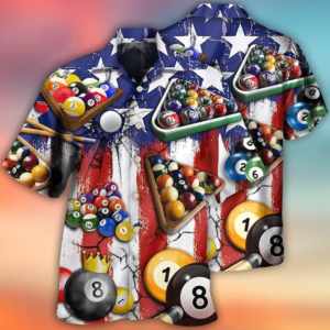 Billiards Aloha Hawaiian Shirts For Summer, America Flag Pattern Independence Day Hawaiian Shirts For Men Women, 4th Of July