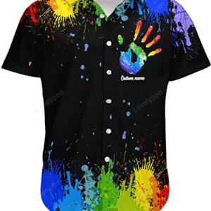 LGBT Custom Name Aloha Hawaiian Shirts For Summer, Personalized Hand Rainbow Paint Colorful LGBT Hawaiian Shirts