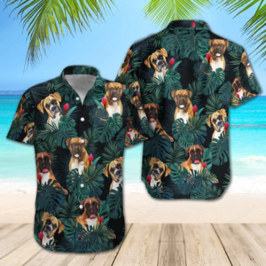 Boxer Dogs Tropical Shirt Regular Fit Short Sleeve Slim Fit Casual Full Print Shirt