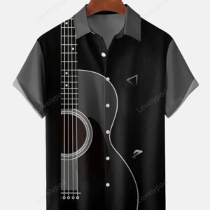 Men's Music Guitar Print Loose Casual hawaiian Shirt