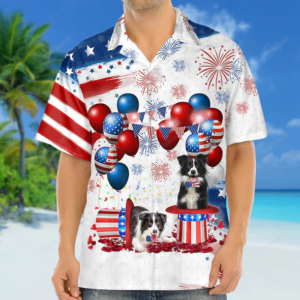 Border Collie Independence Day Hawaiian Shirt for men and women
