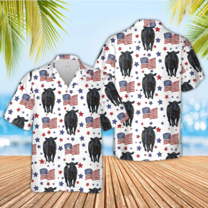 Black Angus American Flag Pattern Hawaiian Shirt