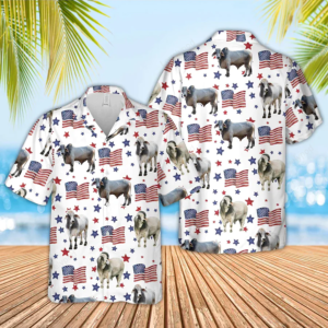 Brahman American Flag Pattern Hawaiian Shirt, funny cow hawaiian shirt