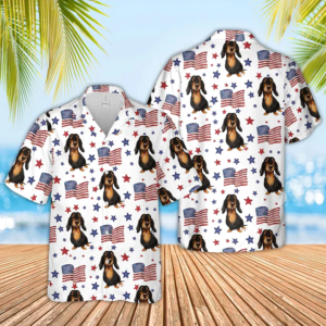Dachshund American Flag Pattern Hawaiian Shirt