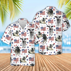 Holstein American Flag Pattern Hawaiian Shirt for men and women