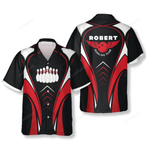 Bowling Pins Red Black Custom Bowling Hawaiian Shirt