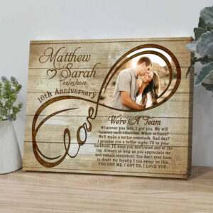 Wedding Anniversary 10 Year Gift, Infinity Love Custom Couple Photo Canvas, We're a team Canvas Wall Art for Bedroom