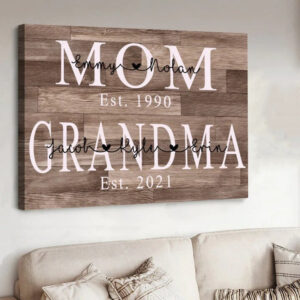 Personalized Mom Est Grandma Est Canvas Prints with Grandkids, Gift for Mom