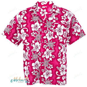 Hawaiian Shirt Aloha Hibiscus Sun Stripe Holiday Beach Pink Hf261p