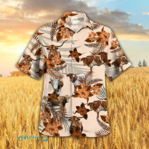 Hibiscus Hawaiian Shirt - Cow and Wheat Motif