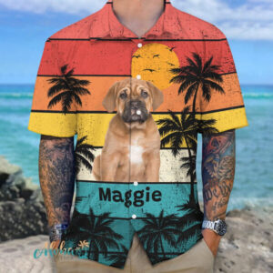 Personalized Dog Hawaiian Shirt - Custom Pet Sunset Beach Design