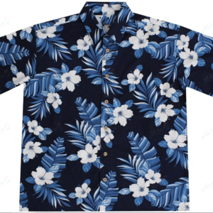 Men'S Navy Blue Hawaiian Shirts With Hibiscus Flowers