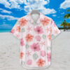 Hibiscus Hawaiian Shirt, Pink Starfish and Shell Print, Tropical Beach Outfit